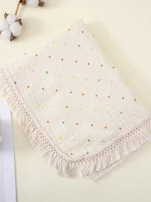 1pc Soft & Fringed 100% Cotton Muslin Baby Blanket, 65*80cm - Multicolor - View 14