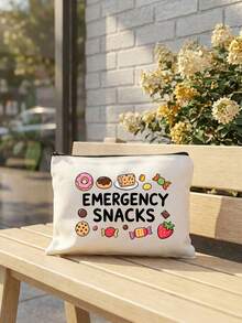 "Emergency Snacks" Letter Printed Storage Bag, Christmas Gift For Mom, Teacher, Friend, Nurse, Cosmetic Bag, Gift Bag For Female Friends, Travel Souvenirs, Birthday, Women'S Day, Party, Bridesmaid Cosmetic Storage Bag, Toiletry Bag, Storage Bag, Cosmetic Bag, Cosmetic Storage Bag, Makeup Tools, Travel Gift Makeup Bag Makeup Bags Makeup Organizer Make Up Organizer Makeup Storage - Multicolor - View 18