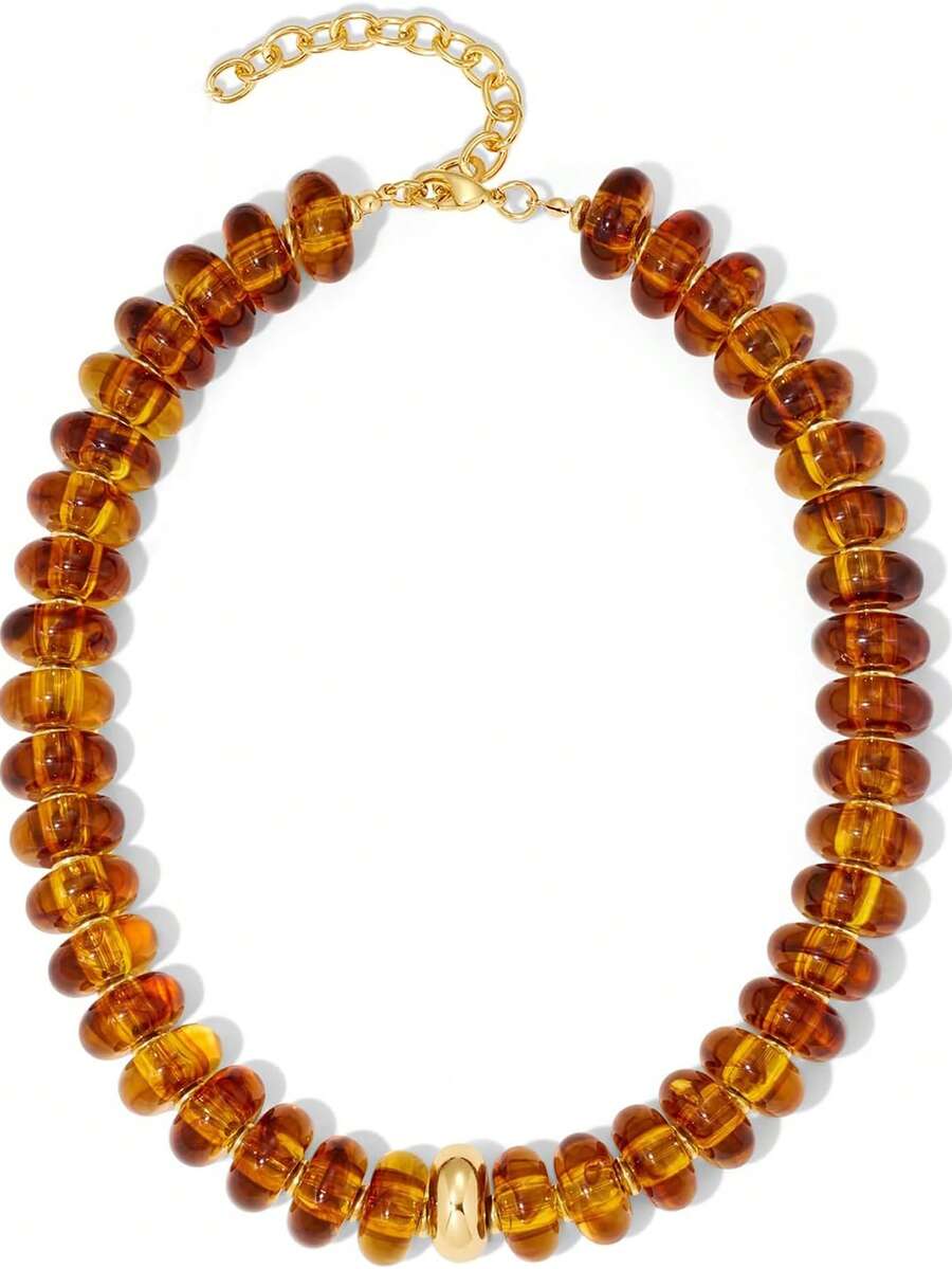 1pc Women's Oversized Bead Decor Bohemian Style Oval Bead Necklace, Fashion Summer Beach Holiday Gift - Multicolor - View 1