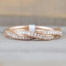 Damen kreativ verdrehter Seil geflochtener Ring mit halbkreisförmigem Zirkonia, rosévergoldet, minimalistischer Alltagsring - Roségold - Übersicht 6