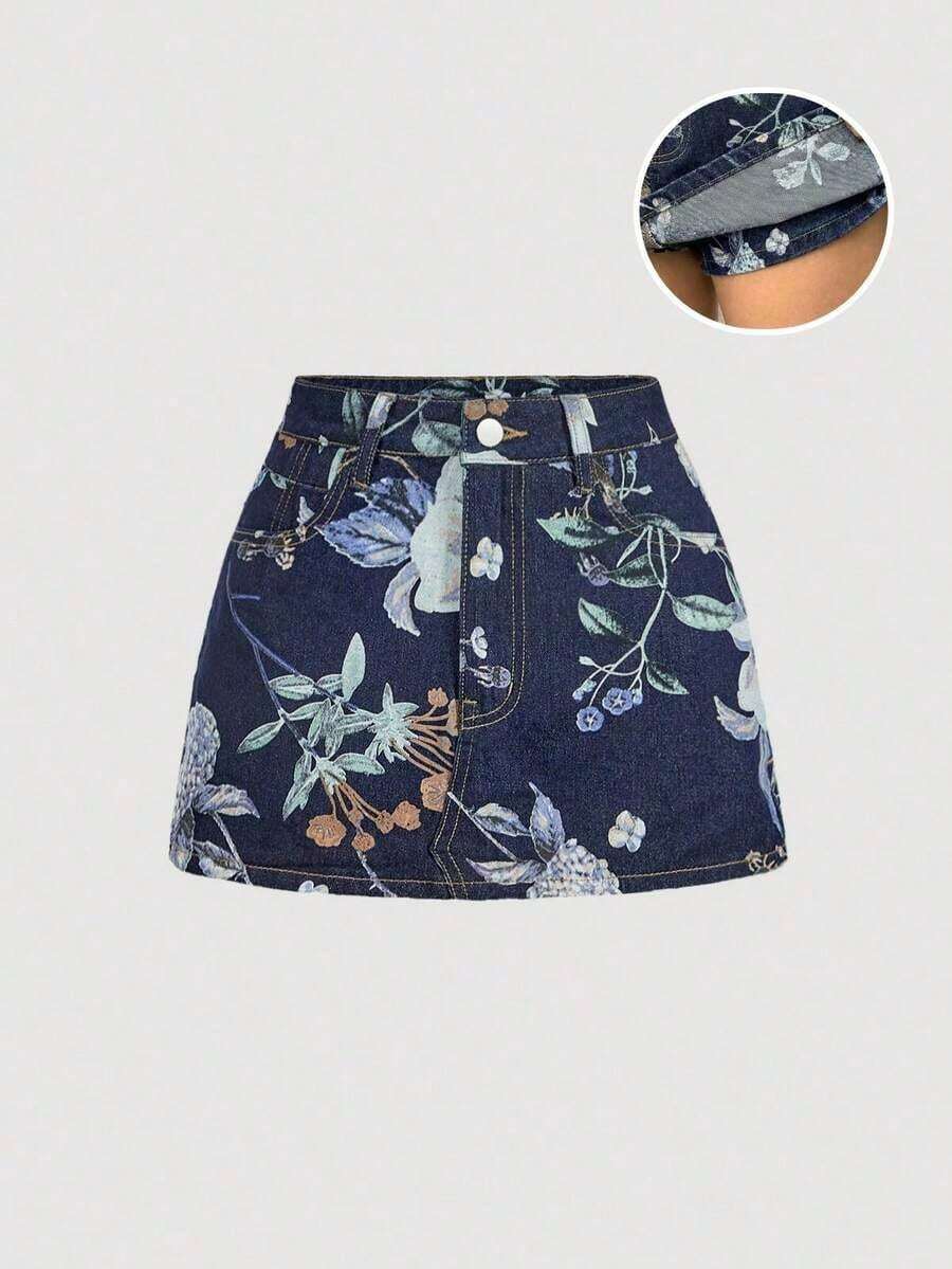 Women Denim Skirts - Medium Wash Blue 2 - View 1