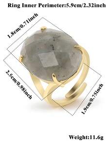 1pc Women's Natural Stone Rings Adjustable Multifaceted Egg Shape Cabochon Crystal Charm Fashionable Finger Ring Jewelry H877 - Ring - View 5