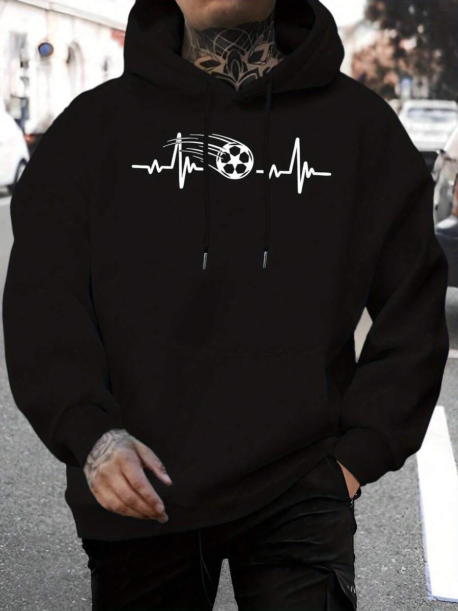 Sudadera con Capucha para Hombre 2025, Estilo Casual Versátil, con Estampado de Letras, Bolsillo Canguro, Tela Elástica, Lavable, para Primavera y Otoño. - Negro - Ver 1