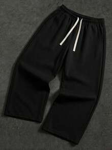Casual Sports Long Pants, Loose Straight Leg Fit, Drape Effect, Suitable For Home And Outdoor Activities, Can Be Given As Couple Gift, Equipped With Drawstring Waistband, Easy To Adjust, Available In Multiple Colors - Black - View 9