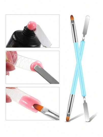 1/3pcs Blue Light Therapy Pen, Double-Headed Gel Pusher, Gel Picker, Stainless Steel Tip Light Therapy Pen, Handmade Shaping Pen, Dual-Use Macaron Handle, Nail Art Pen, Nail Art Tools