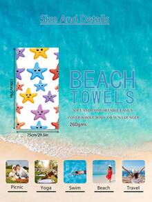 1pc Cute Colorful Starfish Pattern Kids Beach Towel, Super Absorbent Large Beach Blanket, Suitable For Beach, Pool, Travel, Camping, Yoga, Available In Multiple Sizes - Multicolor - View 14