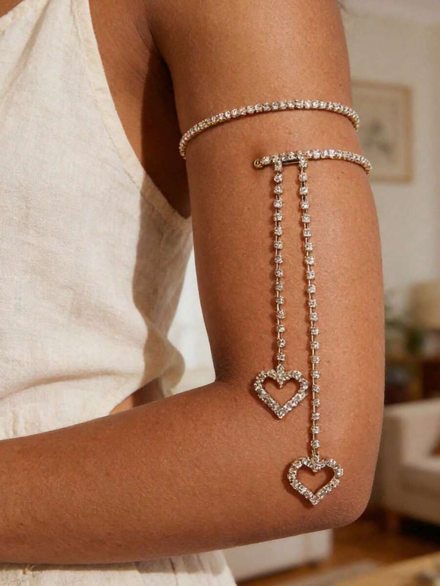 1 chiếc vòng tay hình trái tim đính đá lấp lánh, vòng tay tua rua hai lớp, quà tặng cho bạn gái, phụ kiện đi biển mùa hè. - Nhiều màu - Xem 1