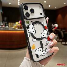 MINISO Snoopy 秋季磁吸透明手機殼，適用於 iPhone 17/17 Pro/17 Pro Max/17 Air/16/15/14/13/12/11/X 系列，iPhone 17 Pro Max 手機殼、iPhone 17 Pro 手機殼、iPhone 17 手機殼，女友理想禮物，適合動漫迷 - 灰色 - 查看 2