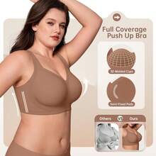 Jelly Bras For Women No Underwire Wireless Support Lift Full Coverage Plus Size Comfort Seamless Bra - Coffee - View 3
