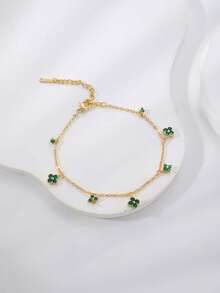 1pc Elegant Lucky Clover Shaped Chain Bracelet, Suitable For Casual Daily Wear - Multicolor - View 2