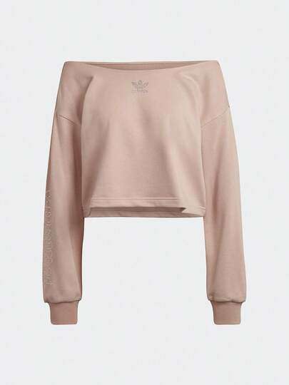 Adidas 超大宽松短款卫衣，时尚休闲露肩卫衣，百搭女士宽松长袖套头卫衣 HF6774