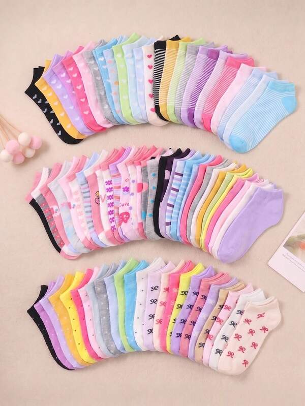 20 pares de calcetines surtidos para niñas, incluyendo unicolor, rayas, corazones, lunares, lazos, animales y patrones florales, suaves y transpirables calcetines de tobillo para uso diario y deportes, adecuados para niñas de 1 a 14 años, temporada de vuelta al colegio y viajes