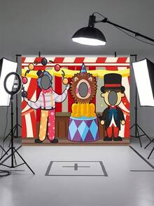 1pc-Carnival Circus Face Cutout Photo Banner, Fun Circus Tent Backdrop With Photo Holes, Interactive Photo Prop, Suitable For Carnivals, Birthdays, Gift-Giving Parties, Campus Events, Circus-Themed Party Decorations - A - View 10