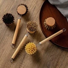 4pcs Detachable Long Handle Horsehair Pot Brush Set, Natural Diatomite Soft Bristle Pot Brush, Coconut Fiber Cleaning Brush - Cleaning Brush - View 3