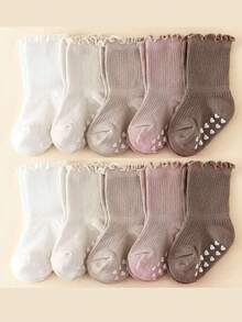 5 Pairs Anti-Slip Baby Girl Socks With Lace Trim, Soft Waistband, Multiple Colors, For Infants & Toddlers 0-5 Years - Multicolor - View 2