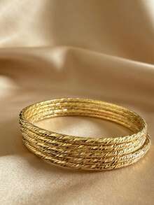 1 chiếc vòng tay hình học bất đối xứng ba/năm lớp mạ vàng 24k, vòng tay nhiều lớp đính hạt thủ công lấp lánh kiểu disco. - Năm vòng tròn có hạt tròn ở cả hai đầu - Xem 3