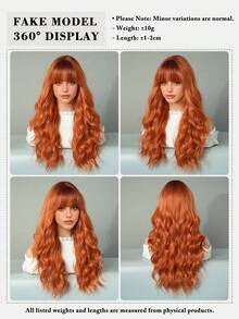7JHH WIGS 女士长款波浪南瓜橙色假发，24英寸时尚合成波浪卷发假发，带刘海，深色发根，高品质耐热纤维全机织假发，适合初学者，无需胶水，可用于日常派对、音乐节、万圣节角色扮演等场合。 - 橘色 - 查看 6