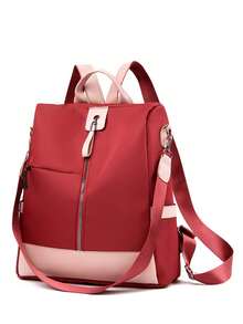Mochila de nailon para mujer con diseño de solapa, mochila cuadrada minimalista con gran capacidad, adecuada para compras, billetera, monedero, mujeres jóvenes, estudiantes universitarios, principiantes, oficinistas. Ideal para oficina, universidad, trabajo, negocios, viajes al trabajo, actividades al aire libre, viajes y senderismo - Rojo - Ver 7