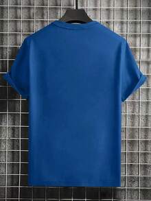 GiftCamiseta casual de cuello redondo y manga corta para hombre, de unicolor y estilo minimalista, para uso diario en primavera/veranoSoft - azul real - Ver 3