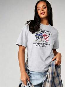Women's Fun Printed Cotton T-Shirt Haiti World Cup 2026 Soccer Trophy Design Football Fanwear Casual Street Style S To 2XL Light And Not Stuffy Suitable For All Seasons Suitable For Daily Leisure Street Wear And Other Scenes.  250th Anniversary Vacation T-Shirt,Summer Outfits For Women,Spring Clothes,Conjunto De Mujeres Elegantes,Camisetas - 灰色 - 查看 2