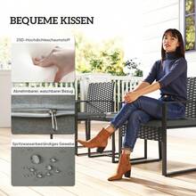 3-Piece Balcony Furniture Set / Rattan Bistro Set / 3-Piece Garden Furniture Set / With 2 Garden Chairs And Coffee Table / Removable Cushions, Load Capacity 120 Kg / For Balcony & Terrace - Dark Grey - View 5