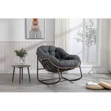 Outdoor Rocking Chair, Oversized Egg-Shaped Wicker Rocking Chair For Patio, Comfortable Indoor And Outdoor Rocking Chair With Thick Cushion, Modern Lounge Chair For Balcony, Porch, Garden, Yard, Deck, Dark Gray - 灰色 - 查看 1