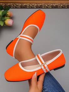 Spring, Summer, Autumn New Pointed Toe Flat Shoes, Elegant Slip-On Shoes, Comfortable Daily Wear, Office Commute, Plus Size, Orange Color - Orange Fine-grained Fabric - View 3