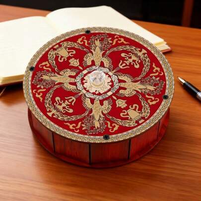1pc 4-Grid Crystal Handle Storage Box With Lid - DIY Assembly, Designed With Festive Floral Patterns - Suitable For Christmas, Birthday, Home/Office Organization - Decorative Lid Prevents Dust - Self-Assembly Storage Box - Holiday Decor And Storage - Ideal Gift For Adults And Teens - Holiday Home Decor Organizer - Wooden Art Box