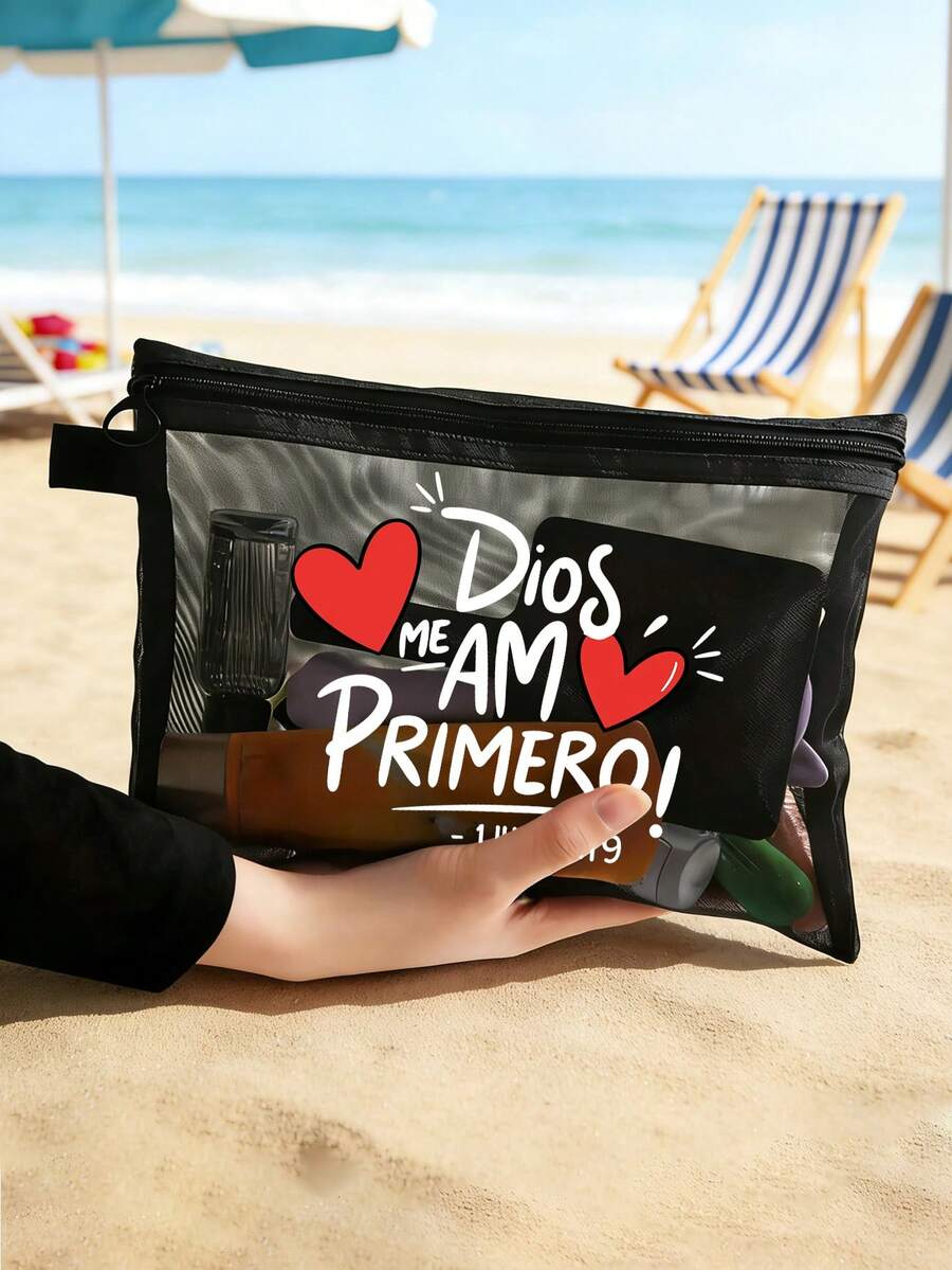 励志化妆包,印有“Dios Me Amó Primero!”和心形图案,拉链便携多功能旅行收纳包,多色可选 | 适合日常、旅行、校园使用,适用于日常使用、旅行、度假、商务出行、通勤和校园生活 | 节日/复活节/母亲节/独立日/婚礼季/毕业季/周年纪念日送给女性的完美礼物 - 彩色 - 查看 1