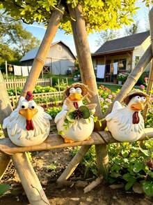 1pc Interesting Farm Chicken Sculpture, Chicken Fence Decor, Resin Cute Chicken Figurine, Outdoor Realistic Animal Statue, Chicken Sculpture, Suitable For Home Garden, Stairs, Farm, Patio, Backyard - Multicolor 4 - View 2