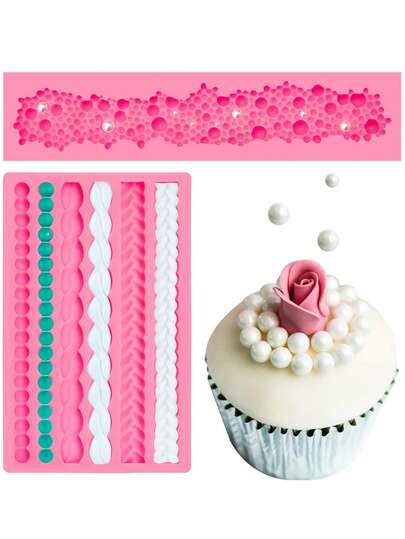 1pc Silicone Sugar Flipping Mold Rope And Pearl Bubble Mold Lace Sugar Flipping Decoration For Cookies, Cream Cakes, Cake Decorations, Top Candy, Chocolate