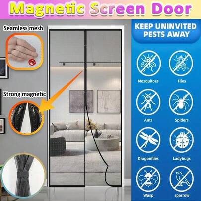 Lightweight Magnetic Self-Closing Screen Door, Fine Mesh Ventilated Anti-Mosquito, Suitable For Home And Camping