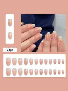 Bộ dụng cụ làm móng nghệ thuật gồm 24 móng giả ngắn hình bầu dục màu nude, 1 dũa móng và 1 băng dính. - Nhiều màu - Xem 3