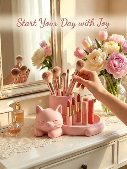 1pc Cat Shaped Storage Tray, Multi Functional Storage Box ,Perfect For Storing Makeup Brushes, Pencils, Jewelry, Keys, Watches Or Small Accessories And Daily Necessities, Desktop Decoration, Dressing Table Organization Or Cozy Coffee Table Decorative Storage Ornaments, Home Decoration Ornaments