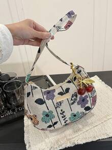 Fashionable Multi-Use Solid Color New Floral Print Shoulder Bag, Casual Minimalist Mini Square Bag For Women - Beige - View 9