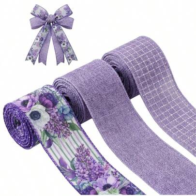 Ruy băng trang trí hoa màu tím, kích thước 2,5 inch x 15 yard, thích hợp để làm vòng hoa, nơ, gói quà, quà tặng Ngày của Mẹ, đám cưới và các đồ thủ công DIY.