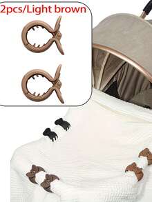 2pcs Multi-Functional Stroller Blanket Clips, Stroller Basket Cover Blanket Anti-Drop Clips, Multi-Functional Stroller Accessories, 3 Color Options, Essential For Expectant Mothers And Families - Brown - View 8