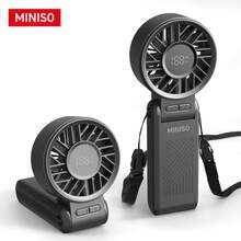 MINISO 便攜式手持電動風扇，3600mAh 電池，8 小時續航，快速充電，10,000 RPM 無刷馬達，1-120 段無級調速，智慧顯示，4 合 1 用法：掛頸、折疊、桌面、手持，化妝風扇，適合戶外運動愛好者，1 件裝 - 黑色 - 查看 11