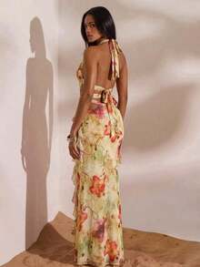Women's Floral Print Halter Criss-Cross Wrap Sleeveless Dress, Resort Dresses For Women, Sexy Outfits For Women, Vacation Outfits ,Sexy Outfits For Women, Elegant Dress For Women,Date ,Going Out, Party, Club Outfits, Women Concert Dress,For Autumn And Winter, Mermaid, Bohemian Outfits, Ibiza Outfits, Western Style - 綠色 - 查看 7