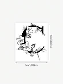 1pc Nature-Inspired Vine & Letter Temporary Tattoo, Niche Elegant Artistic One-Time Tattoo Sticker,Sketch Style - Black - View 11