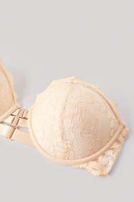 Hourtrue 1pc Minimalist Sexy Contrast Lace Front Clasp Wire-Free Bra For Women Lingerie - Apricot - View 3