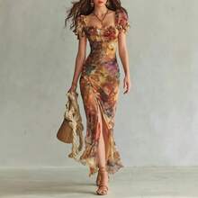 Mujer lleva un vestido de temperamento con volantes de caderas en el bolsillo - Multicolor - Ver 3