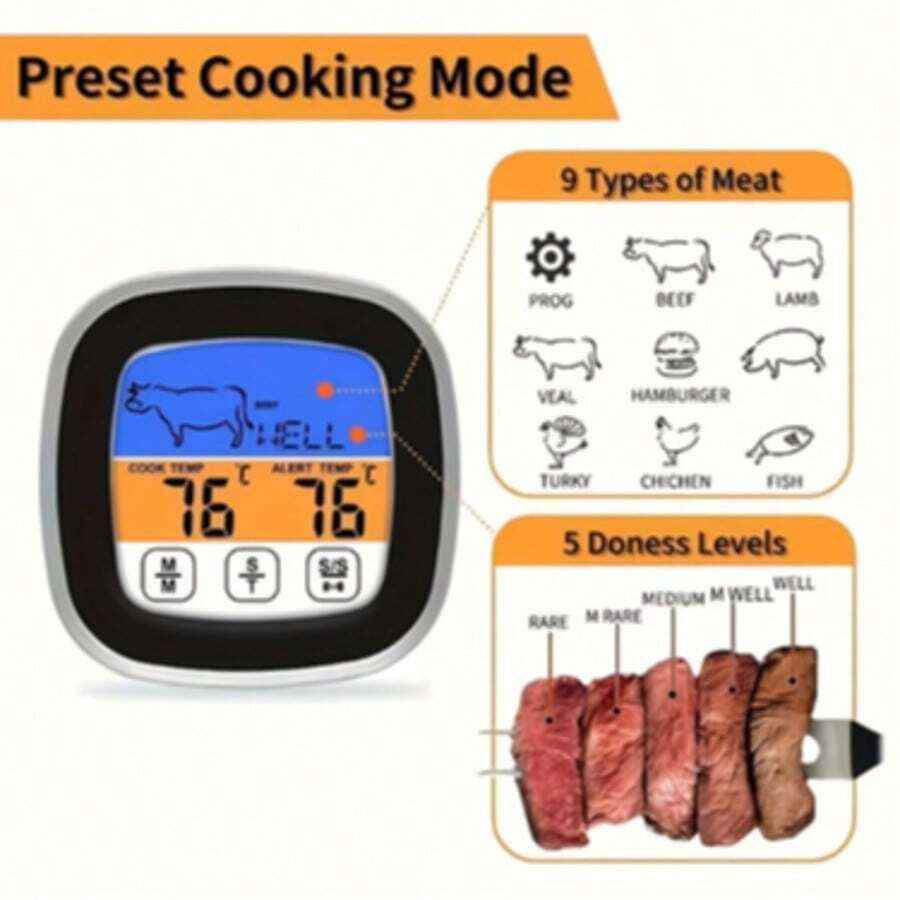 Thermomètre alimentaire à écran tactile LCD, jauge de température de cuisson de viande de cuisine (pile non incluse) - A - View 1
