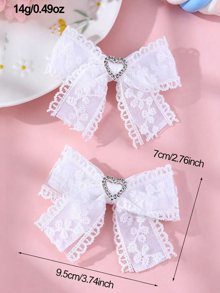 2 chiếc kẹp tóc kiểu Âu và Mỹ mới, chất liệu ren, ruy băng gân, hình trái tim, dùng để buộc tóc đuôi ngựa cho bé gái, kẹp tóc bên hông. - Nhiều màu - Xem 4
