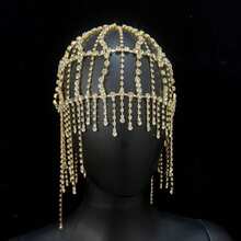 1pc Luxury Bridal Headpiece, Rhinestone Tassel Hair Accessory For Wedding, Banquet, Long Hair - Golden - View 9