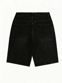 Teens' Washed Vintage Loose Denim Shorts - Black - View 4