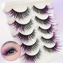 5 Pairs Of Colorful False Eyelashes, Fluffy And Thick, With Purple Tips, Elongated, Naturally Slender And Soft, Faux Mink False Eyelashes - 彩色睫毛 - 查看 9