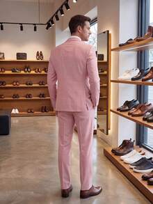 3 Pieces Men's Plaid Suit Set Slim Fit Checked Formal Blazer Vest Pants For Wedding Business Party Casual Tuxedo - Hồng - Xem 5