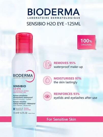 Bioderma Soothing Multi-Effect Eye & Lip Makeup Remover, Gentle Bi-Phase Formula, Removes Waterproof & Long-Wearing Makeup, Non-Irritating & Non-Greasy, Hydrating & Calming, For Sensitive Eyes & Contact Lens Wearers, Daily Use, Holiday Gift, Mother's Day Gift, 125ml/4.23 Fl Oz