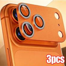 CASECOPS 3pcs Metal Rhinestone Camera Lens Protector Ring For IPhone 17 Pro Max And 17 Pro, Available In Orange/Silver/Black/Blue, Made Of High-Quality 9H Hardness Tempered Glass With AR+AF Coating, Matte Metal Rhinestone Design, Anti-Oil And Scratch-Resistant - Diamond Armor Film 3 Pieces - View 10